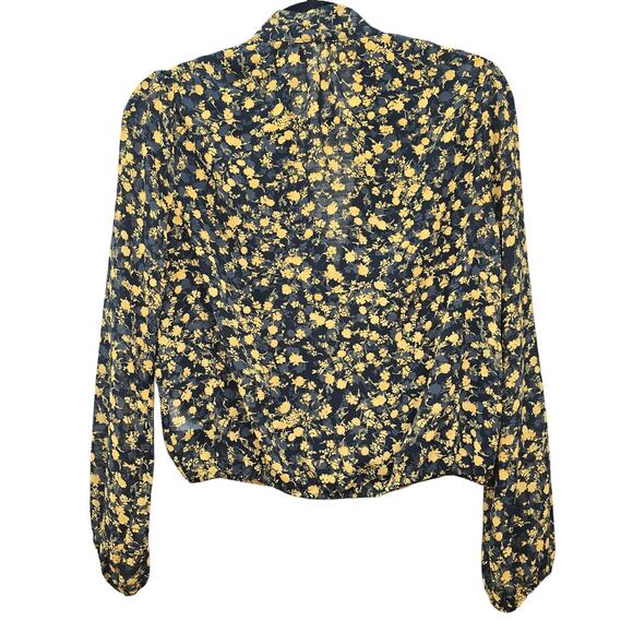 Bar III Top Womens Small Floral Surplice Faux Wrap Sheer Long Sleeve Bohemian - Picture 2 of 6